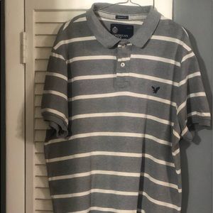American Eagle Outfitters mens grey and white striped polo shirt XL.